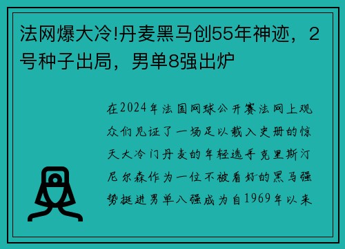 法网爆大冷!丹麦黑马创55年神迹，2号种子出局，男单8强出炉